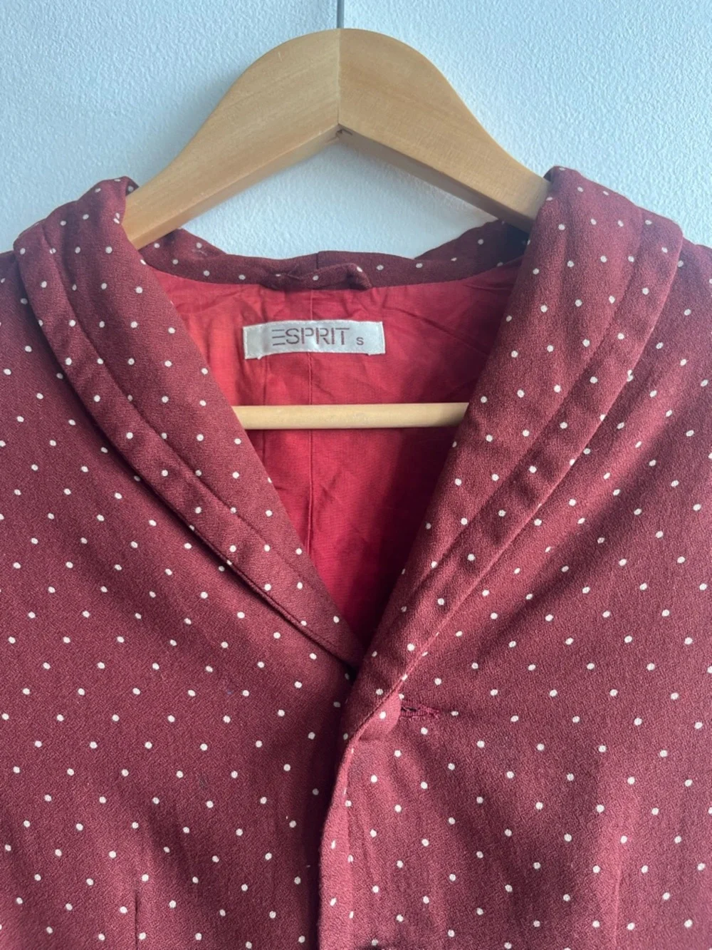 Vintage Esprit Polka Dot Burgundy Cropped Blazer Women Size S Spring Trend ❤️ - Picture 8 of 15